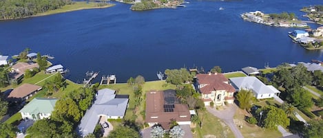 Aerial view-we have a beautiful view down the river toward three sisters springs