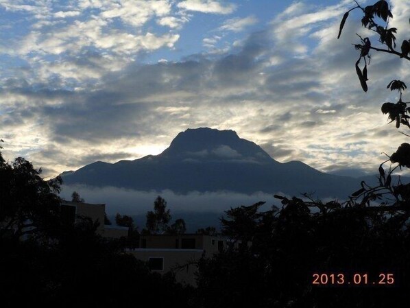 Morning view of Imbabara volcano from condo front window