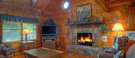 Family Room with Wood-Burning Fireplace