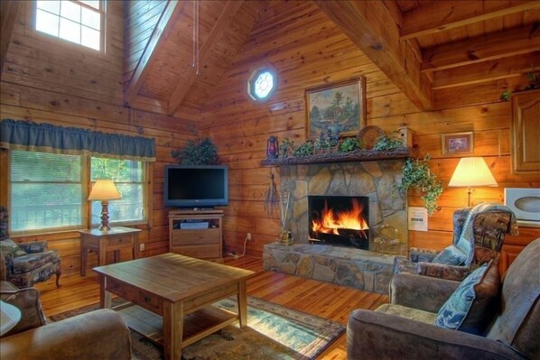 Family Room with Wood-Burning Fireplace