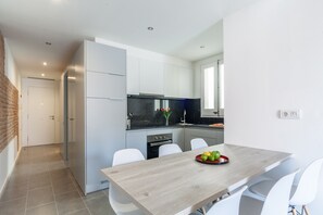 Dining area and kitchen.