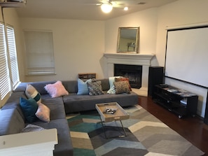 Spacious living room with modular furniture