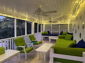 Lounge area of our wonderful screen porch.