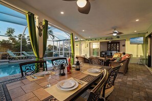 Al Fresco dining by the pool watching the sunset.