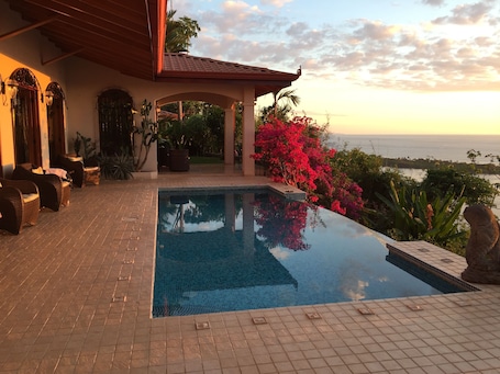 Villa front terrace. End of the day on the Terraba