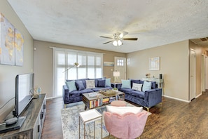 View of living room from dining area