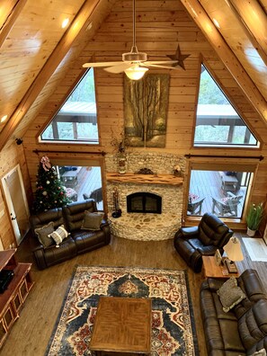 Living Room - Wood Fireplace and excellent views of Texas Hill Country