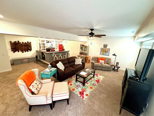 Living space complete with coffee bar.
