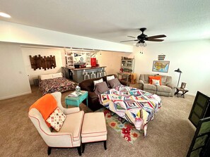 Living space with sofa sleeper and high quality air mattress.