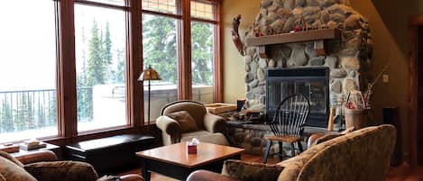 Open Living Room with Wood Fire