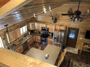 View from loft to kitchen