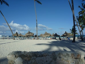 Umbrellas and loungers right on the beach directly in front of the condo 
