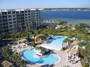 Bayside Lazy River, Pools and Waterfall are available to guests via skybridge!