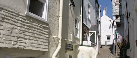 To your left, The Cobbles on beautiful Baileys Lane -the oldest part of St Ives