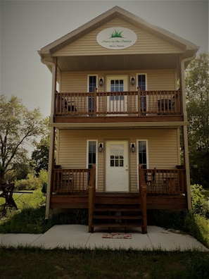 Peace n the Prairie Too, our two-story tiny house, opened in July 2018.