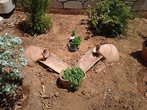 old clay pots decorate the garden