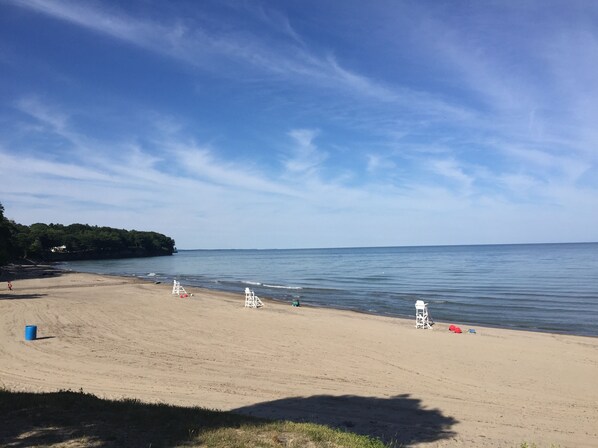 Beautiful public beach across the street. 