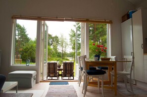 The view from the cottage down to the lake