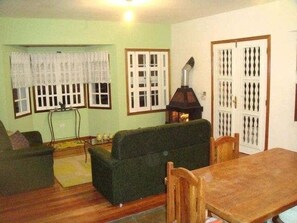 dining room and  wood fireplace