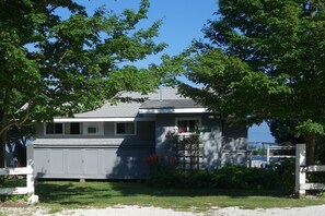 View of cottage from dead end road.