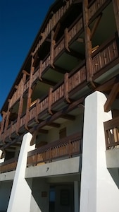 at the foot of the slopes in a typical Savoyard village