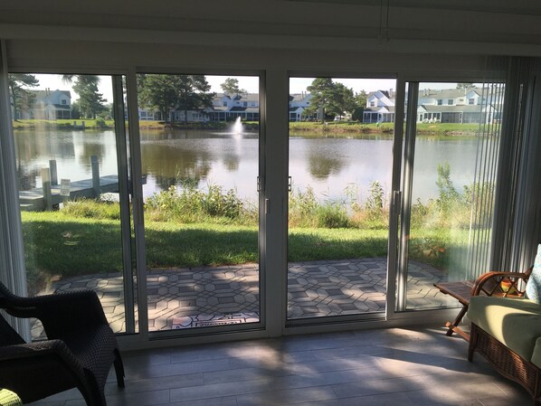View from sun porch and patio.