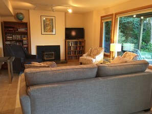 Cozy, open seating area in living room for reading, visiting & watching movies.