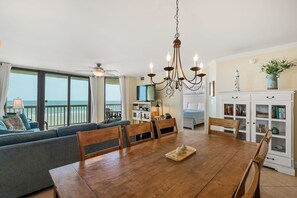 Dining area looking into living room