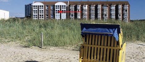 Blick vom Strand auf die Ferienwohnung