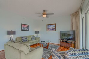 Living room with large 65 inch smart TV