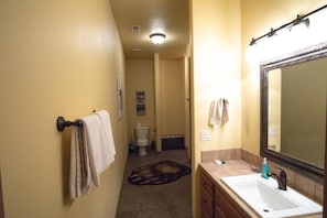 Downstairs Bath with 2 sinks and shower