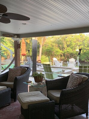 Outdoor area overlooking 7 acre waterfront preserve.