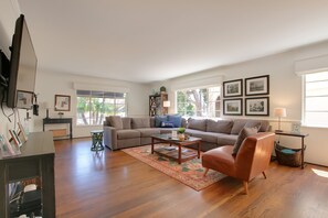 Seating for 6 or more in the expansive living room is a great place to rest and relax
