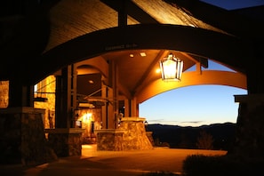 Main entrance at night.