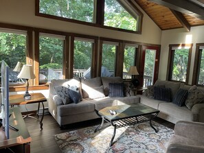 All windows around living area.  Mountain/Wooded view.