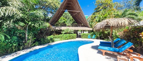 Pool area with view of rancho yoga loft. 