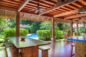 View of pool from rancho dining area. 