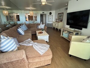 Enjoy time with the whole family on the new comfortable , deep sectional.