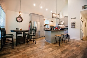 Common area. Kitchen, Dinning and island