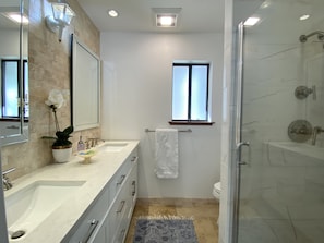 Master Bathroom with Double Sinks and Shower 