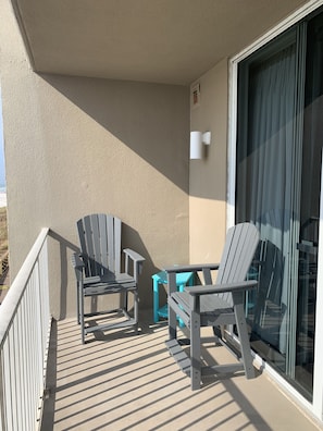 New Balcony furniture! Perfect for sipping morning coffee and watching dolphins!