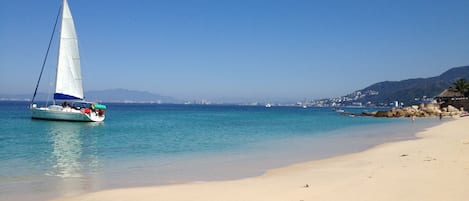 On the beach at the Las Penas waterfront 