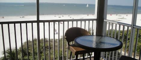 Beach front balcony with the panoramic view of the tip of Estero Island