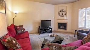 Light the gas fireplace, sink into the comfy couches, and get ready to be transported by a movie marathon!