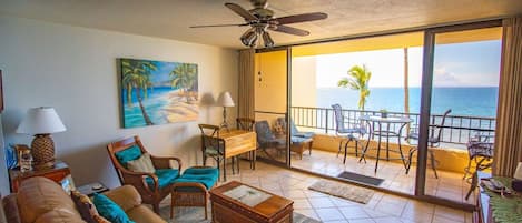 panoramic ocean, palm tree, sand beach view from whole unit. 