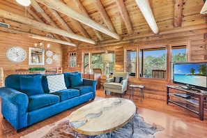 Living room with view down to the creek