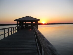 Our private pier at Harbour Village. Beautiful sunset
