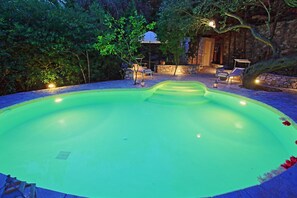 Pool area at night