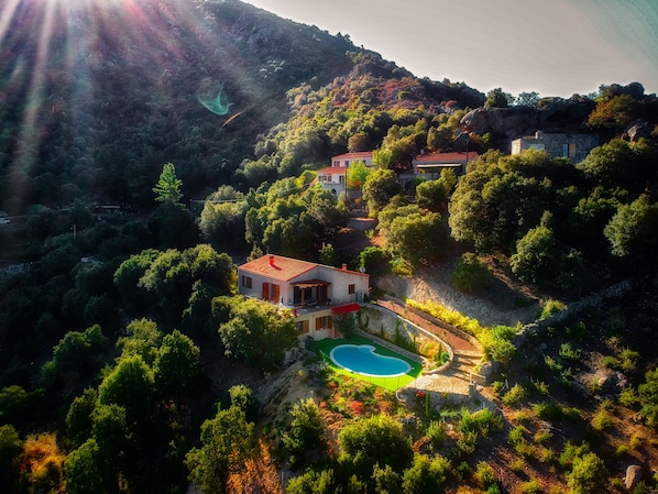 View of the property at sunrise