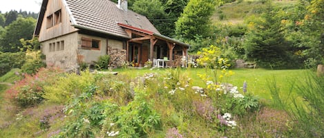 Vous profiterez de la grande terrasse bordée d'un massif de fleurs vivaces.